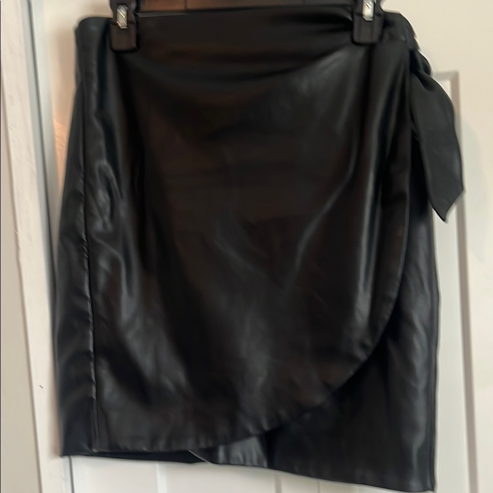 LOFT Black Mini Wrap Skirt with Tie Front